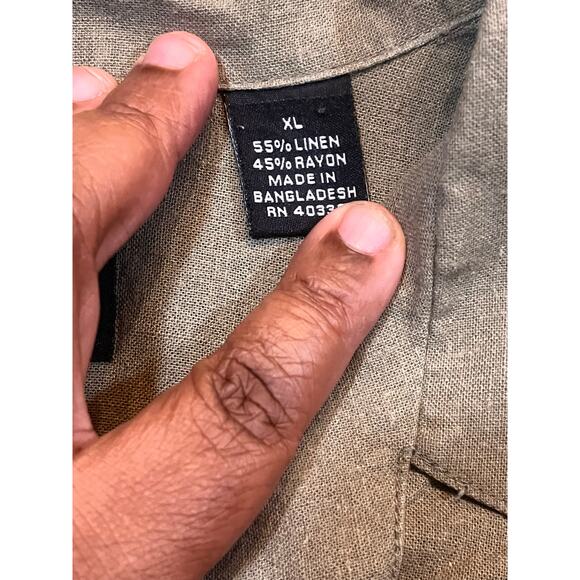 Haggar Shirt Linen Blend Mens XL  Button Up Short Sleeve Brown Coastal Beachwear - Picture 7 of 7